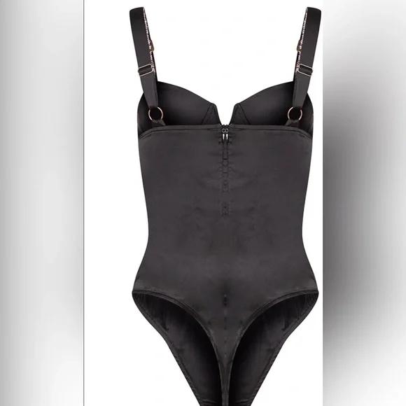 PRETTYLITTLETHING Black Diamante Strap V Bar Bodysuit - Picture 3 of 6